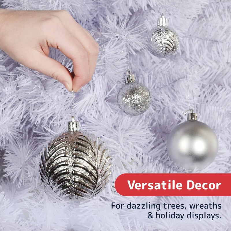 Prextex 36pc Silver Christmas Ornaments Set - Shatterproof Christmas Tree Ornaments in 3 Sizes and 6 Styles - Hanging Balls with Loops in Matte, Shiny, and Glitter Finishes for Indoor-Outdoor Display - Image 4